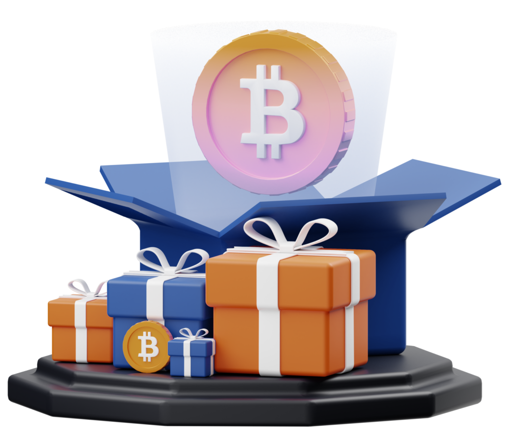 An image illustrating giving Cryptocurrency with gift boxes