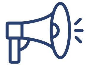 Illustration of a megaphone, representing sharing #MayMomentum and #MECFSAwareness on social media